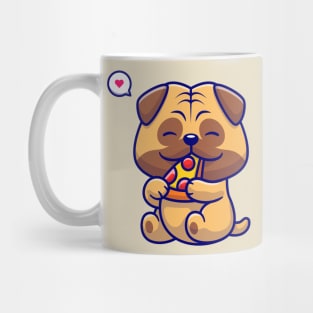 Cute Pug Dog Eating Pizza Cartoon Mug